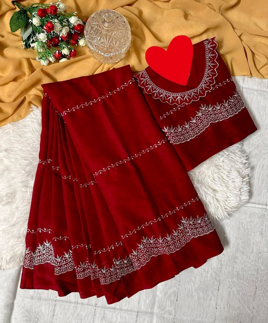 Georgette Embroidery Sharee with Blouse Piece.