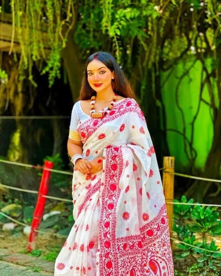 Half silk block print sharee